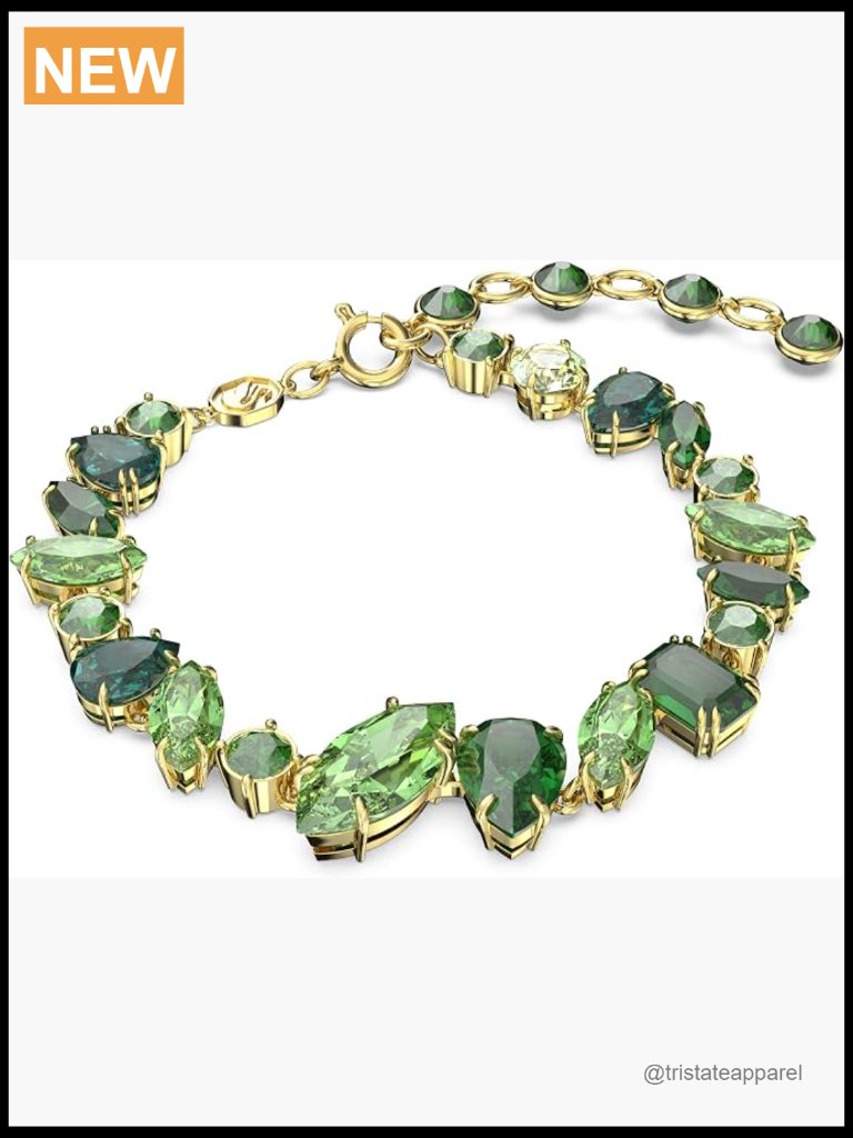 Crystal Bangle Bracelet Gold-Tone Chain 6.5-7.6" Spring Ring Closure